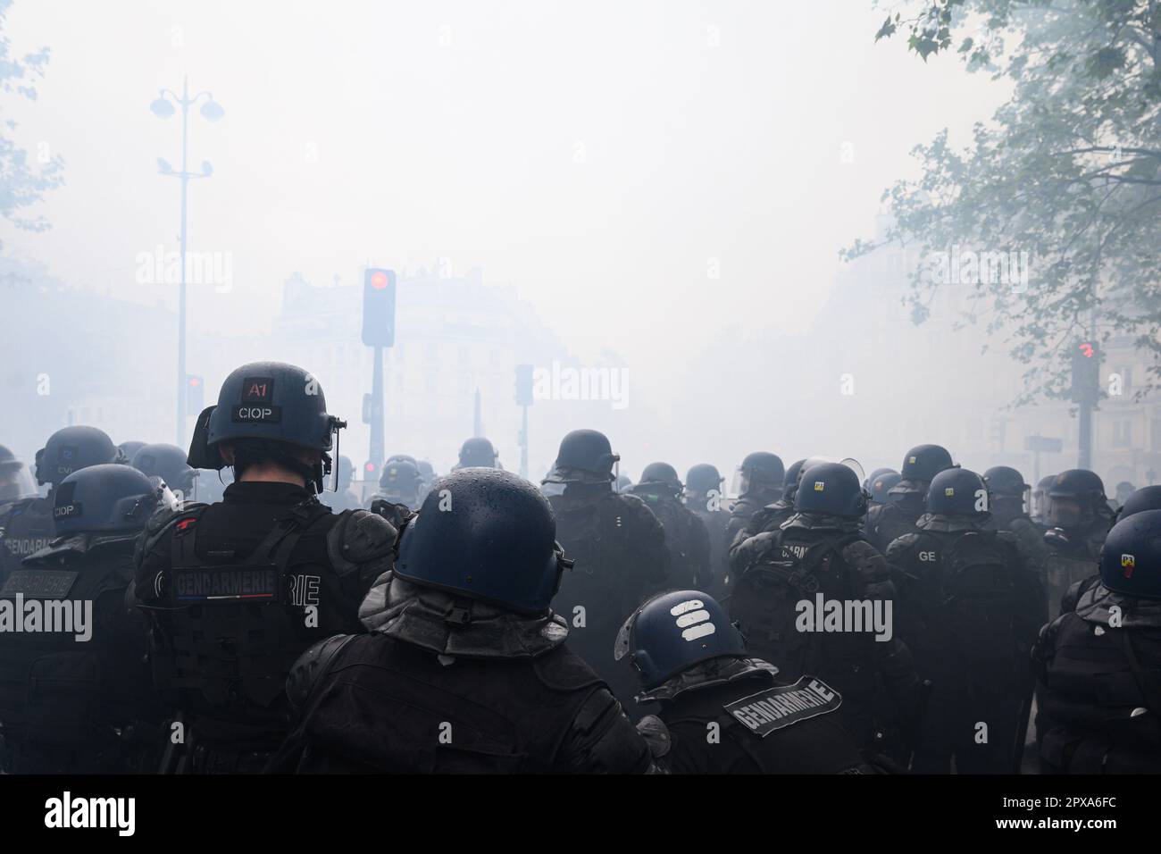 Paris, France. 1st May, 2023. Clash between radical demonstrators and