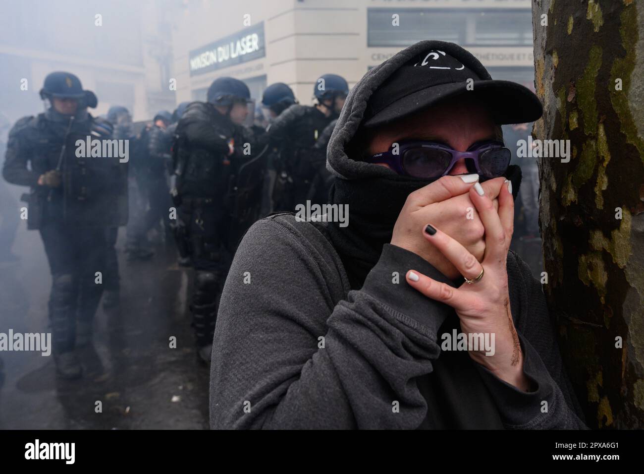 Paris, France. 1st May, 2023. Clash between radical demonstrators and