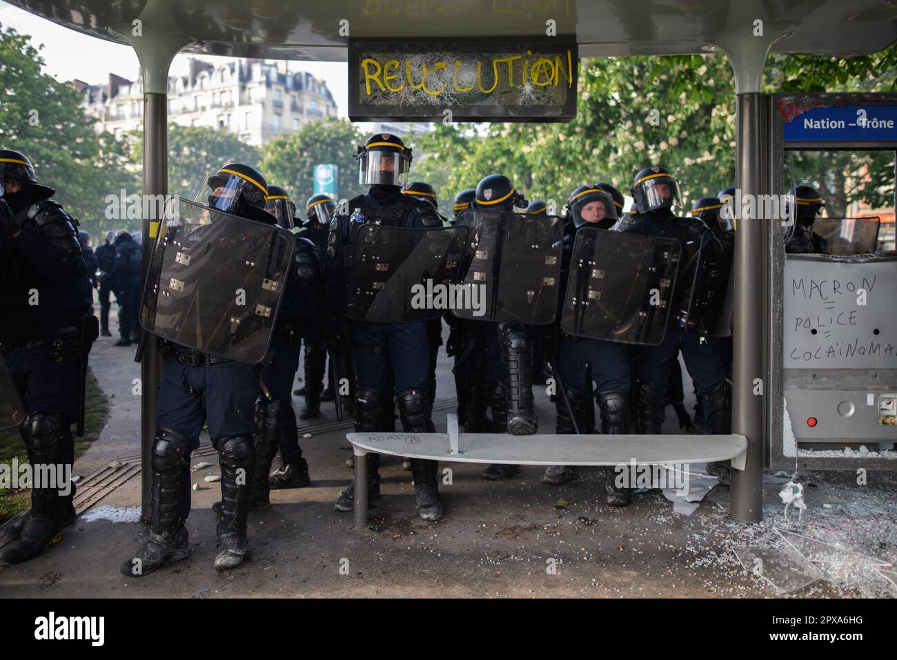 Paris, France. 1st May, 2023. The forces of law and order during the May 1st 2023 demonstration in Paris. Credit: LE PICTORIUM/Alamy Live News Stock Photo