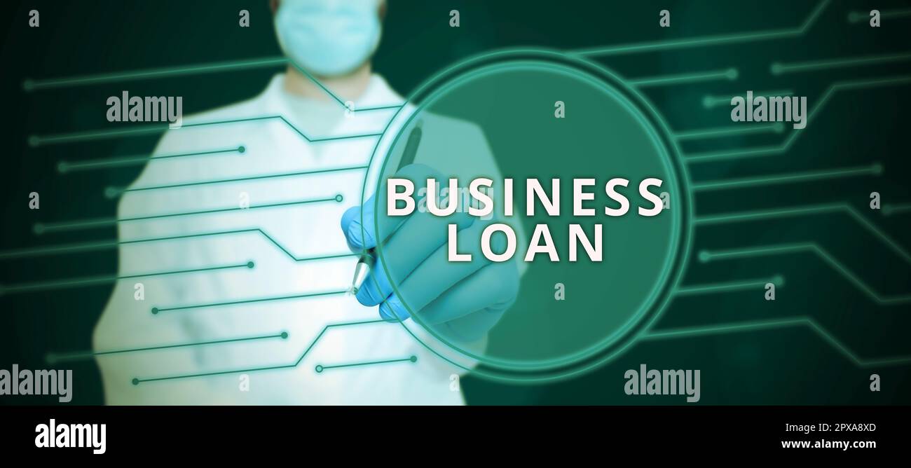 Handwriting text Business Loan, Business showcase Credit Mortgage Financial Assistance Cash Advances Debt Stock Photo