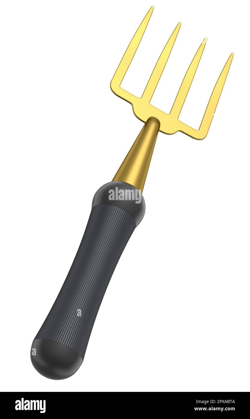 Garden pitchfork or fork with wooden handle for harvesting hay isolated