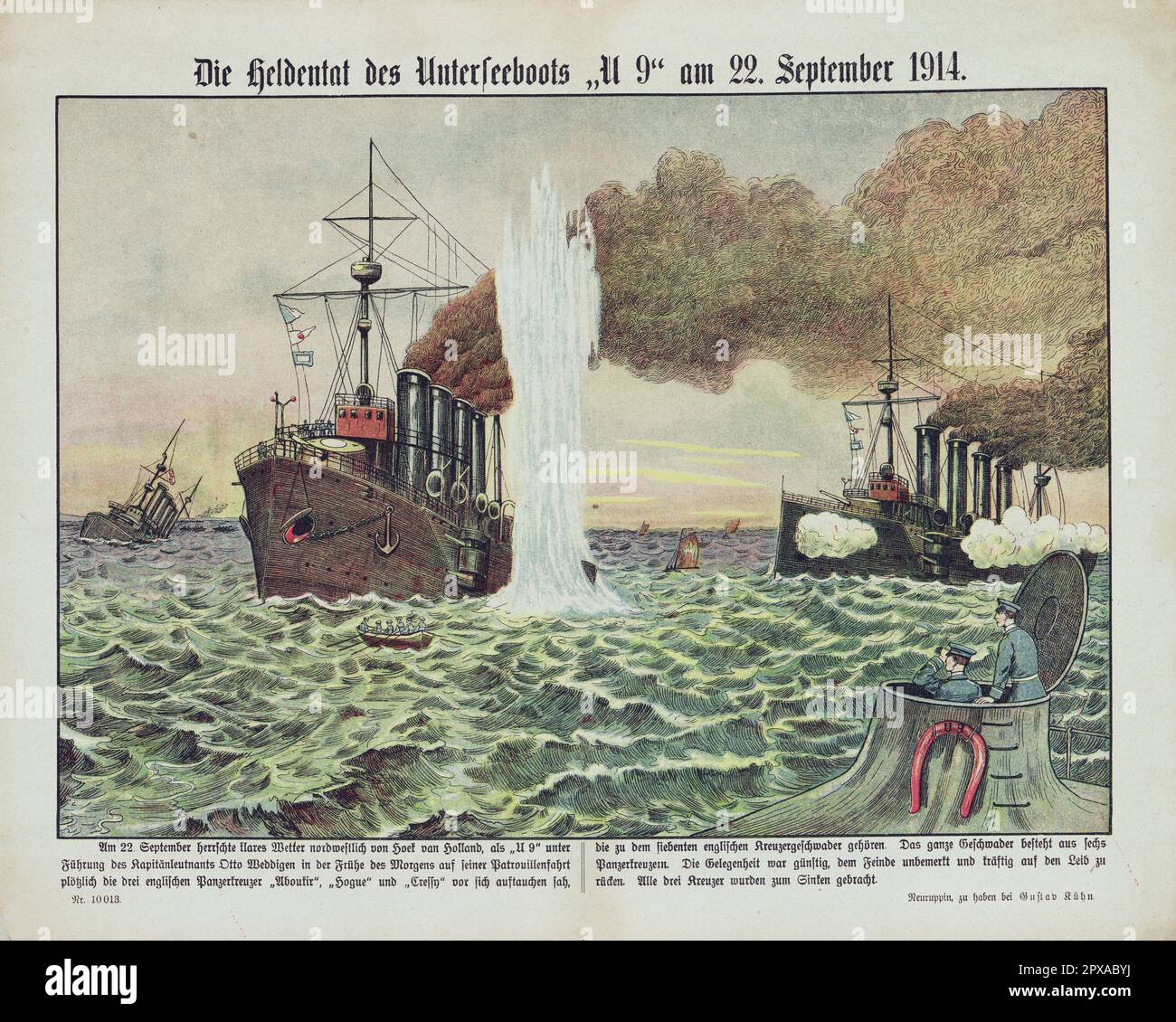 German propaganda poster: The exploits of the submarine U9 on September 22, 1914 , 1914 Stock Photo