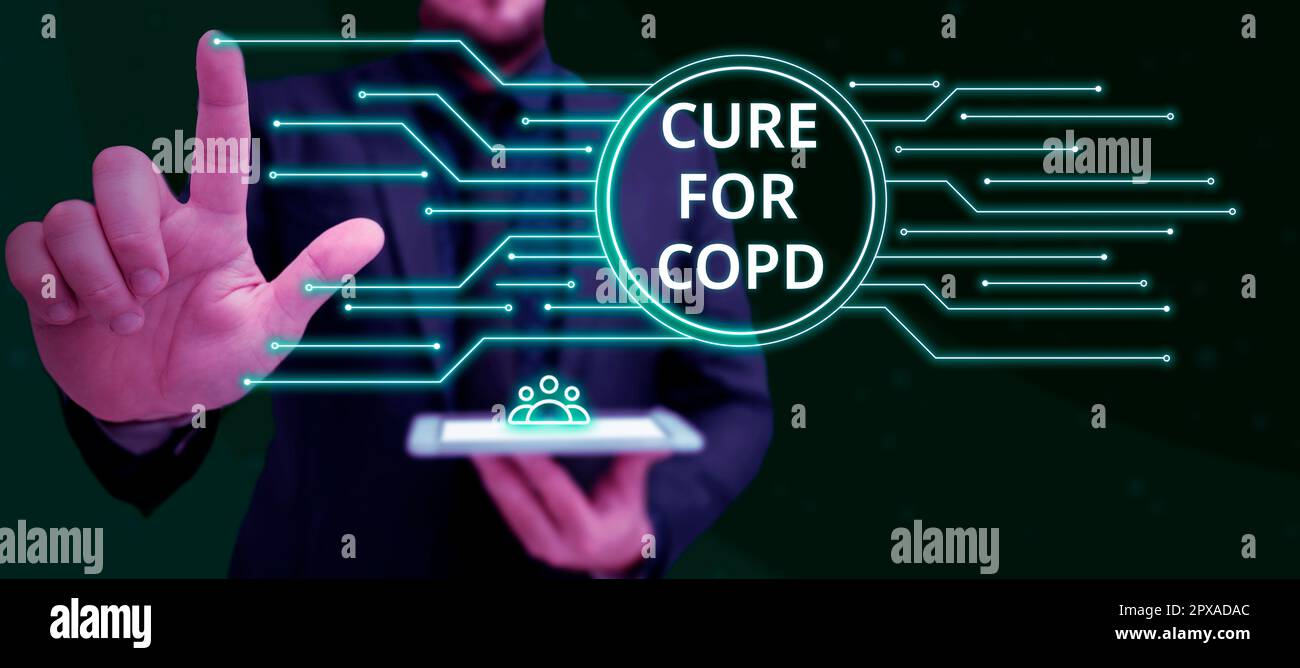 Text caption presenting Cure For Copd, Concept meaning Medical treatment over Chronic