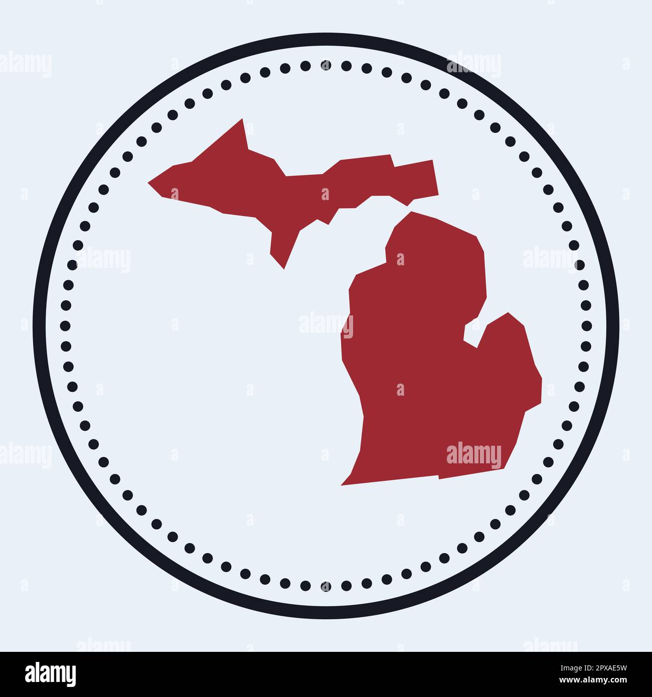 Michigan round stamp. Round logo with us state map and title. Stylish