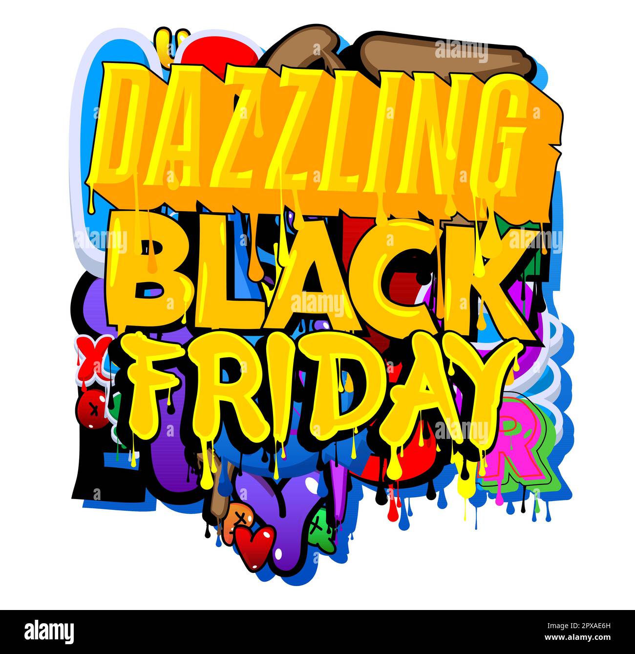 Dazzling Black Friday. Graffiti tag. Abstract modern street art decoration performed in urban painting style. Stock Vector