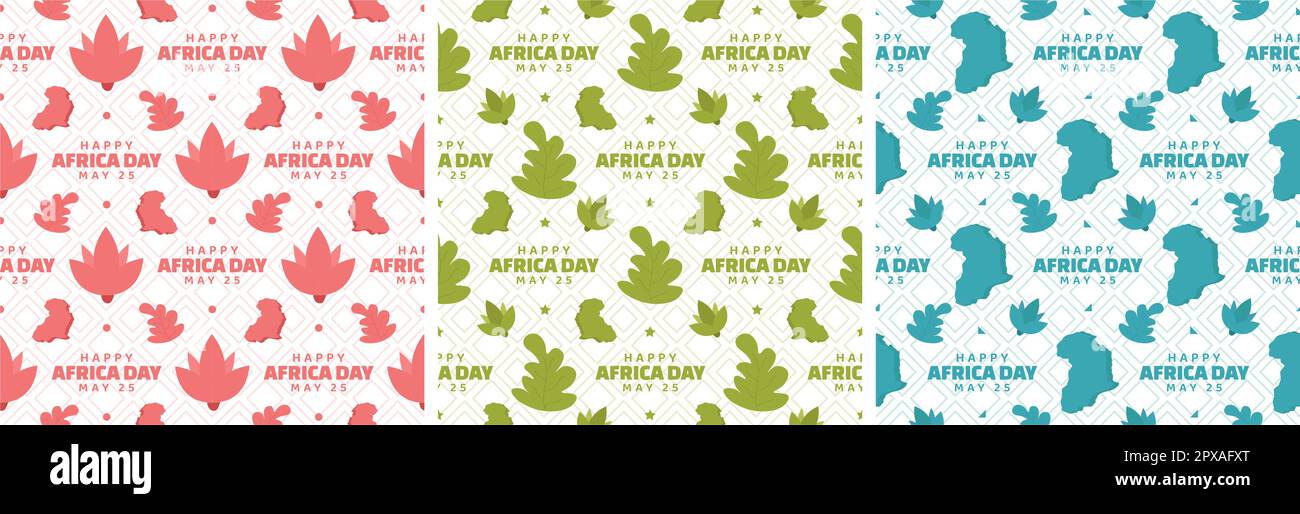 Set of Happy Africa Day Seamless Pattern Design with Culture African ...