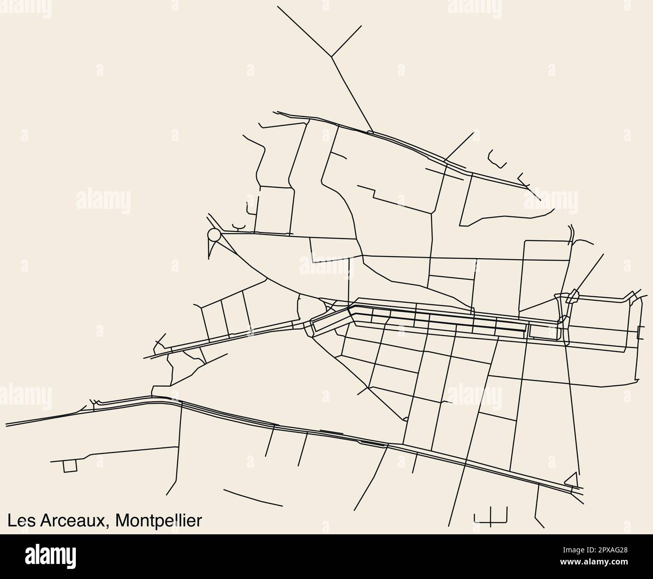 Street Roads Map Of The LES ARCEAUX NEIGHBOURHOOD MONTPELLIER Stock street-roads-map-of-the-les-arceaux-neighbourhood-montpellier-stock
