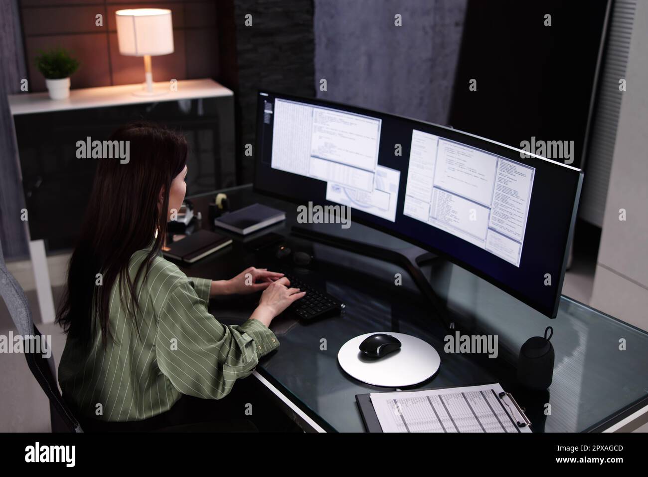 Programmer Woman Coding On Computer. Coder Girl Stock Photo - Alamy
