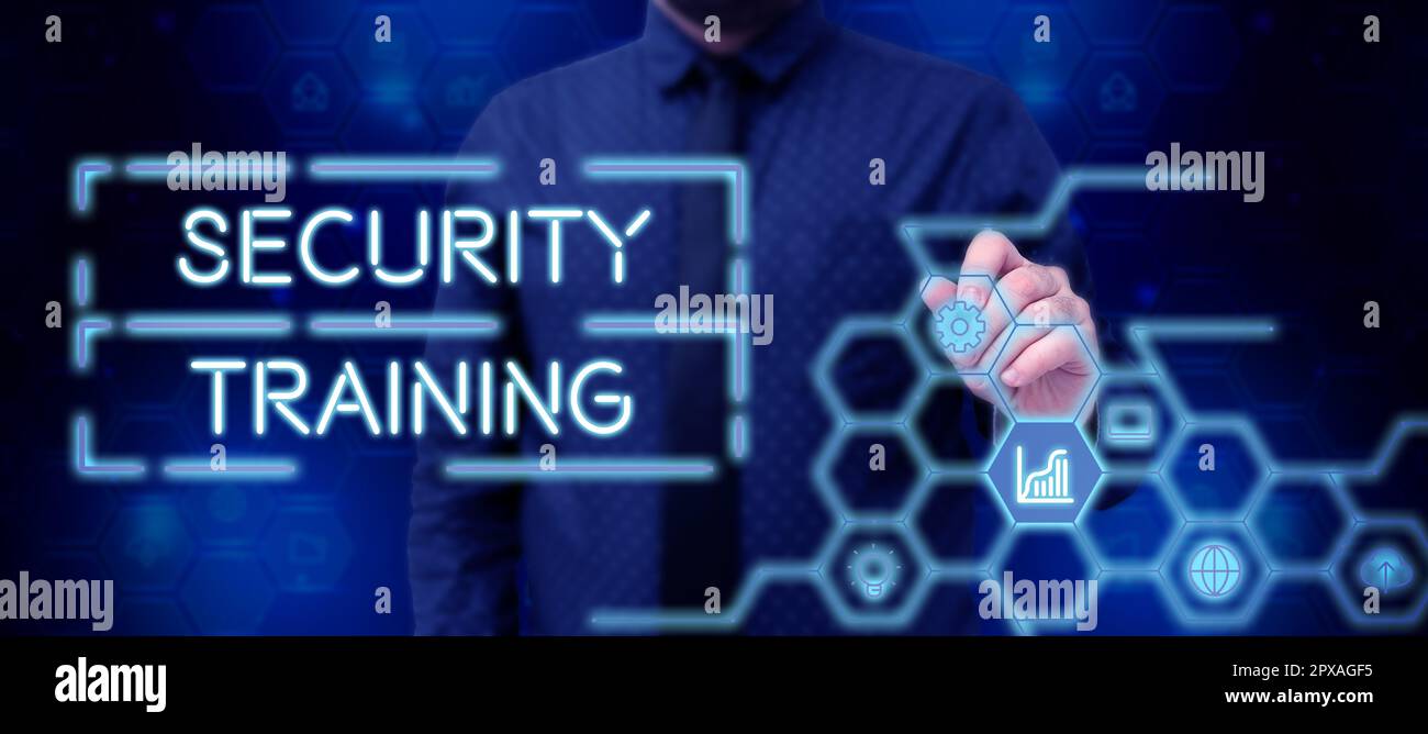 Hand writing sign Security Training, Business concept providing ...