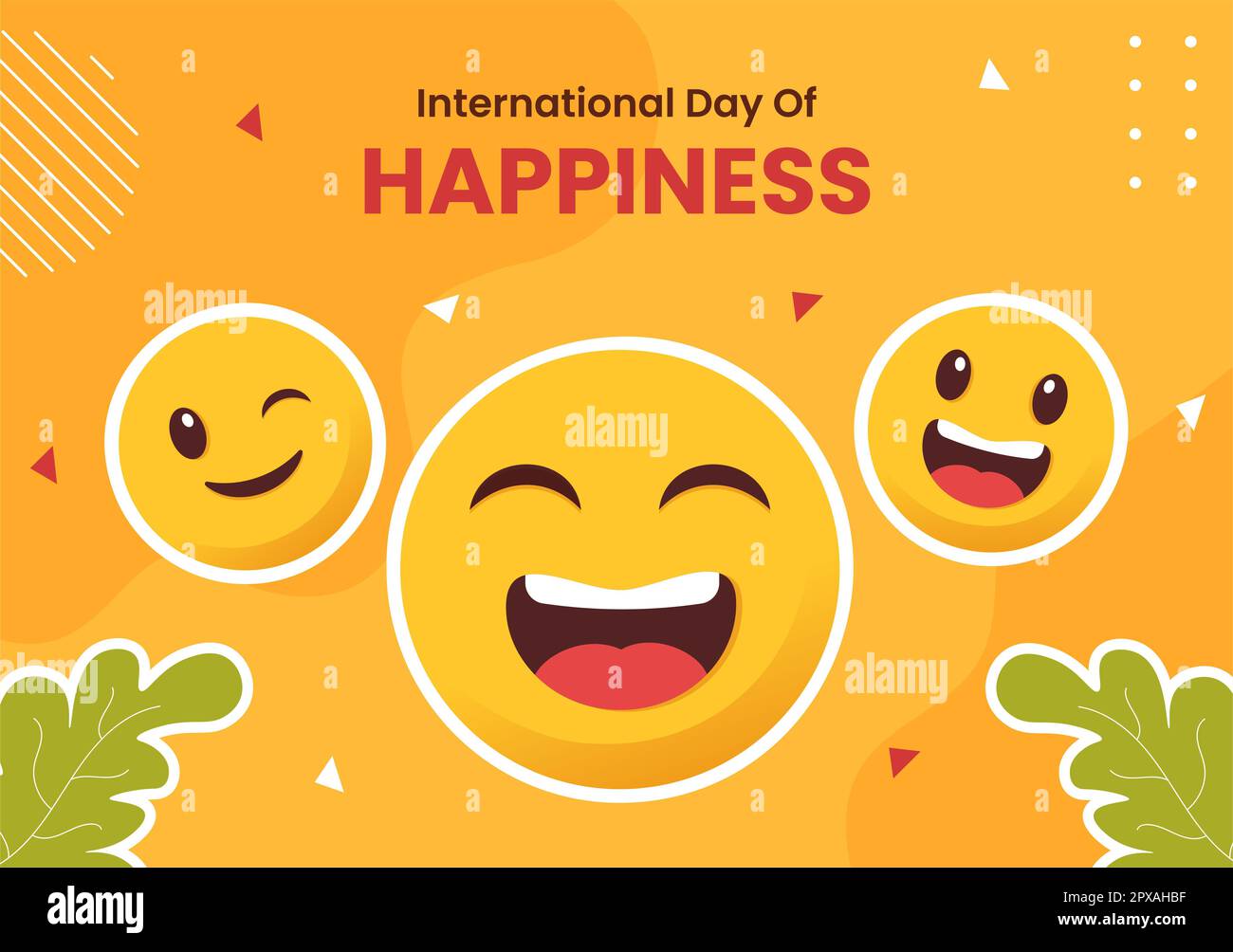 World Happiness Day with Smiling Face Flat Cartoon Background Hand Drawn Templates Illustration Stock Photo