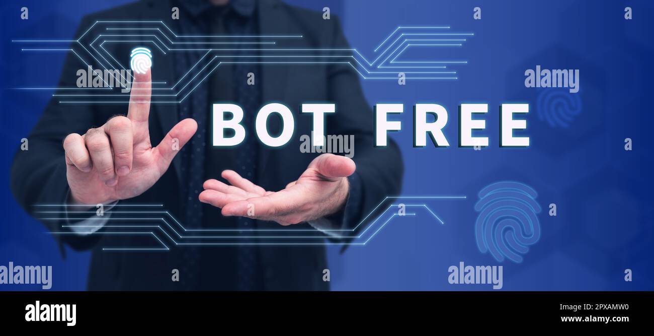 Conceptual caption Bot Free, Word for a computer program that works automatically Internet robots Stock Photo