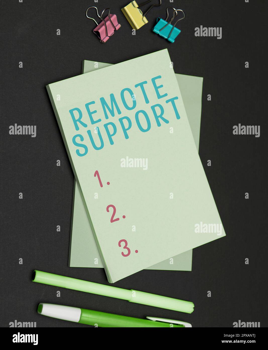 Handwriting text Remote Support, Word for help end-users to solve computer problems and issues remotely Stock Photo