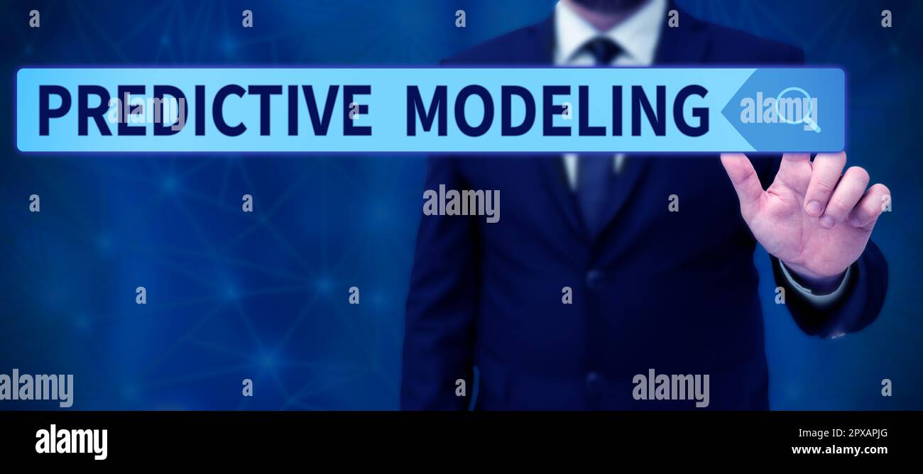 Sign displaying Predictive Modeling, Word Written on maintenance strategy driven by predictive analytics Stock Photo