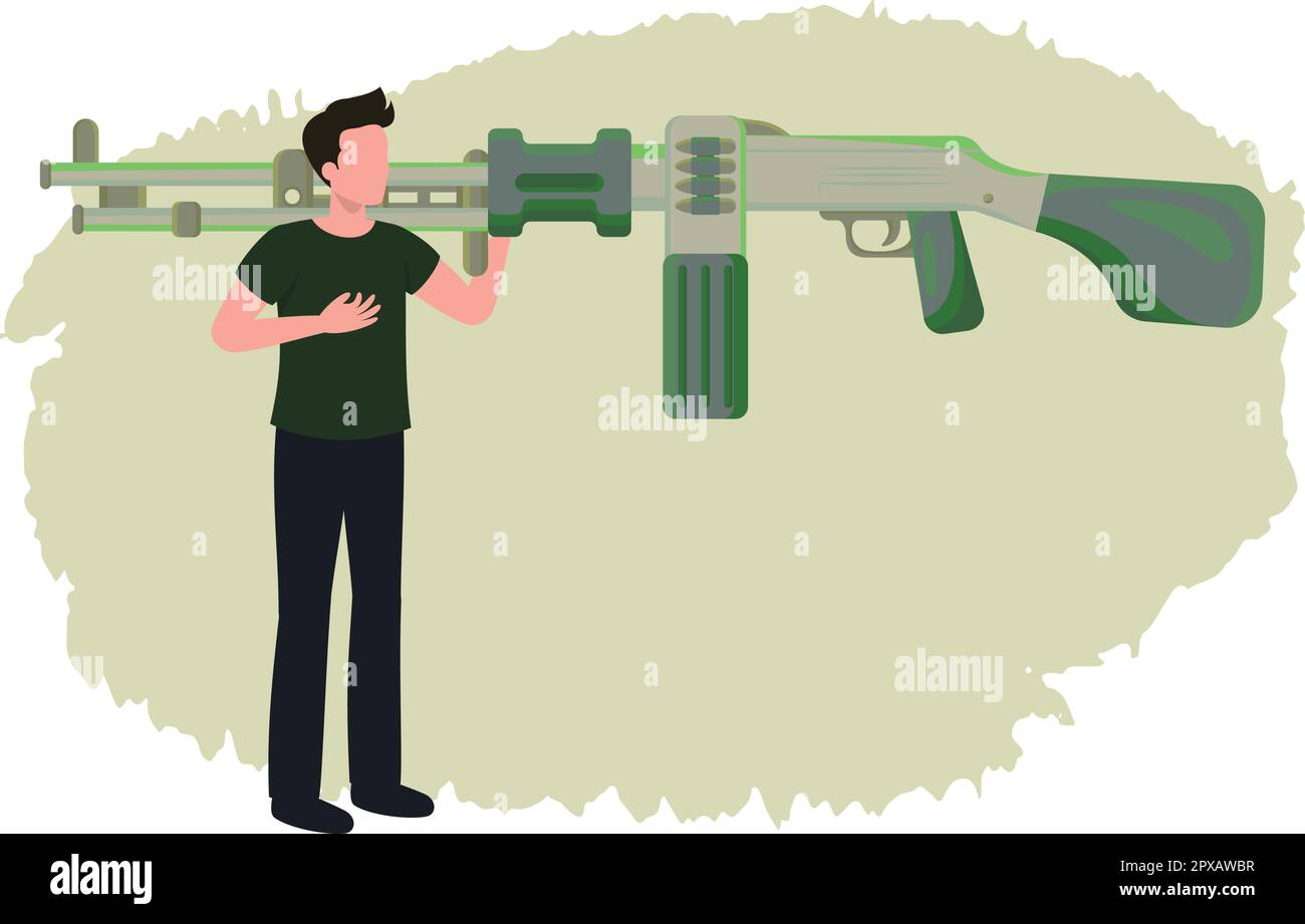 The boy has a gun on his shoulder. Stock Vector