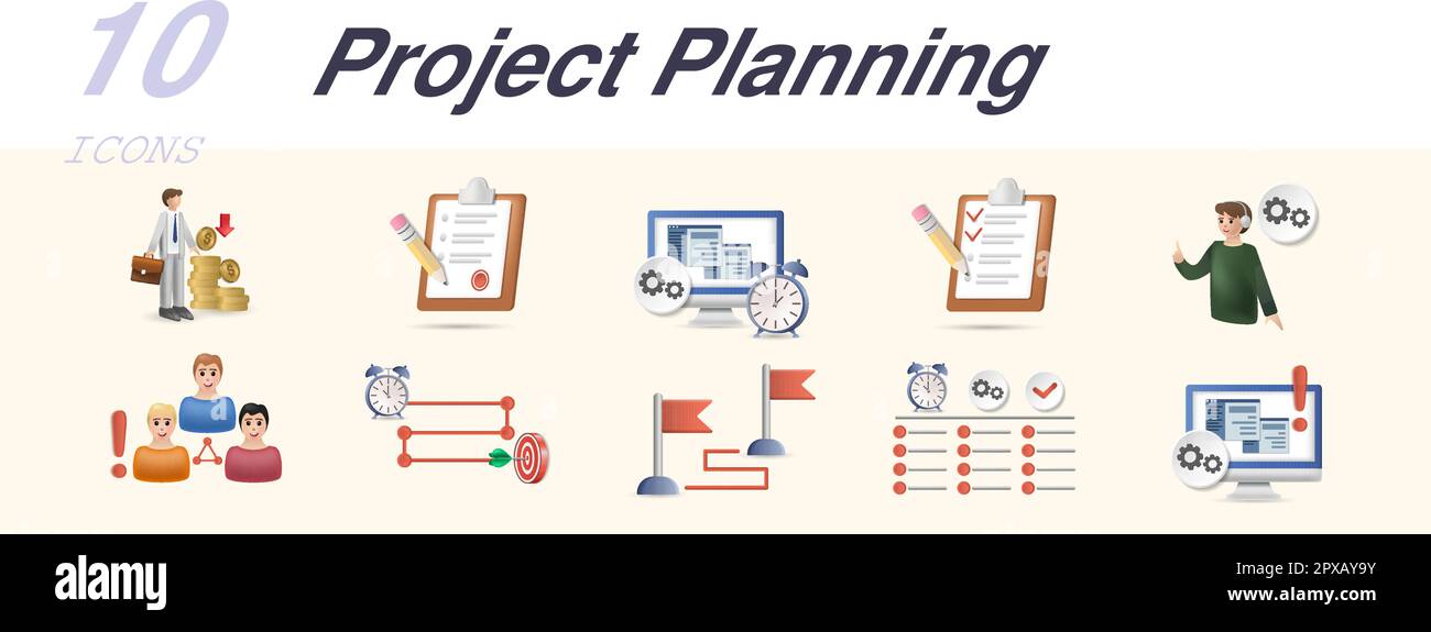 Project planning set. Creative icons salary, legal documents, workflow