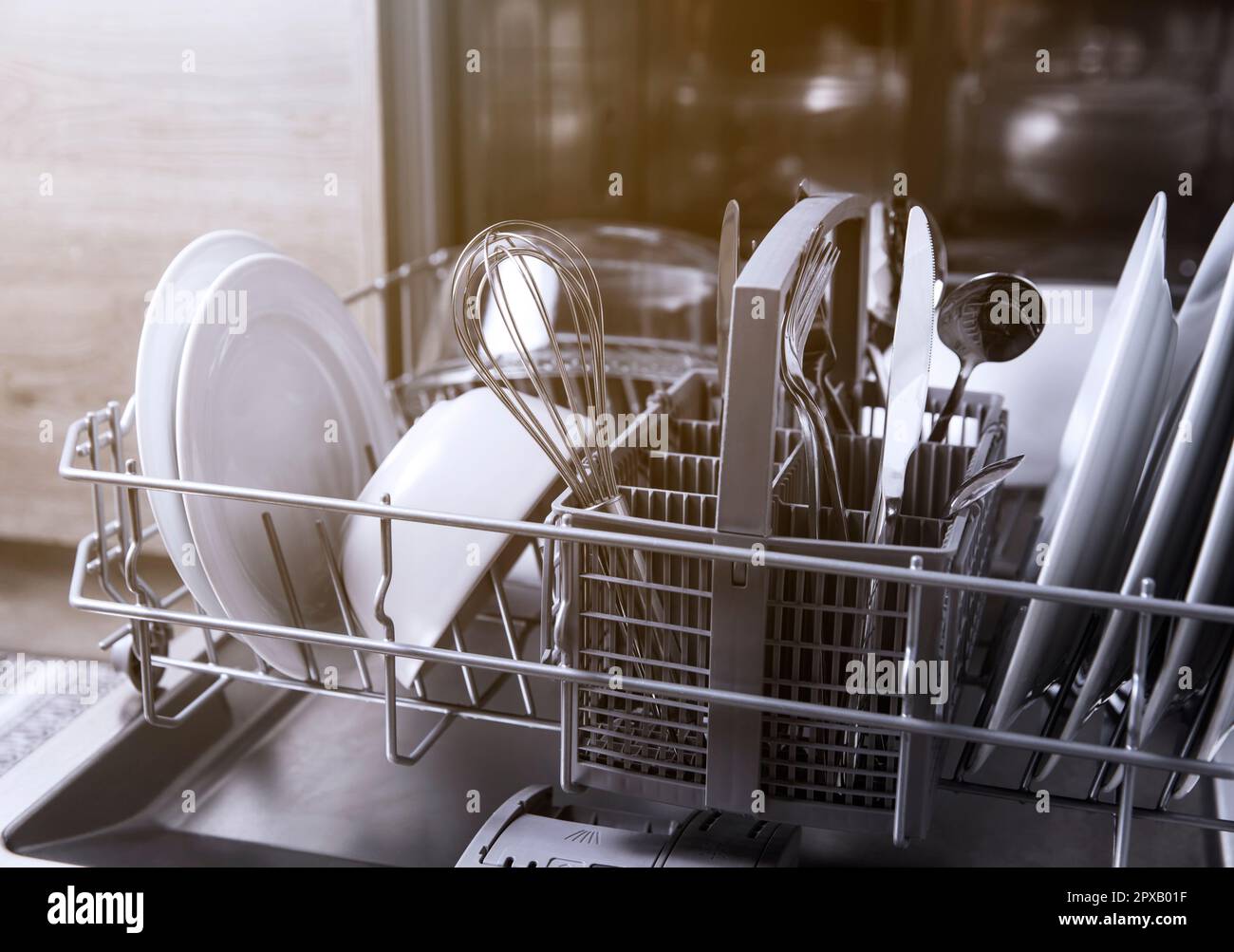 Front view of open automatic stainless steel builtin fully integrated