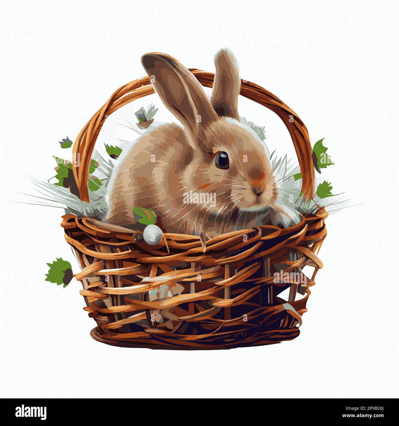 Festive basket with cute rabbit and easter orthodox eggs on a light ...