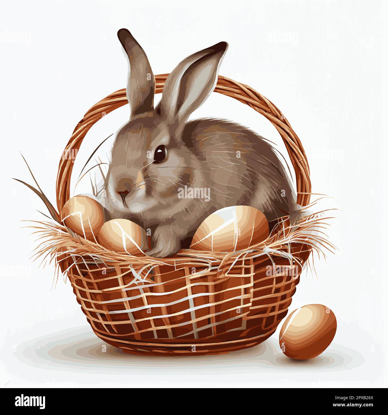 Festive basket with cute rabbit and easter orthodox eggs on a light ...