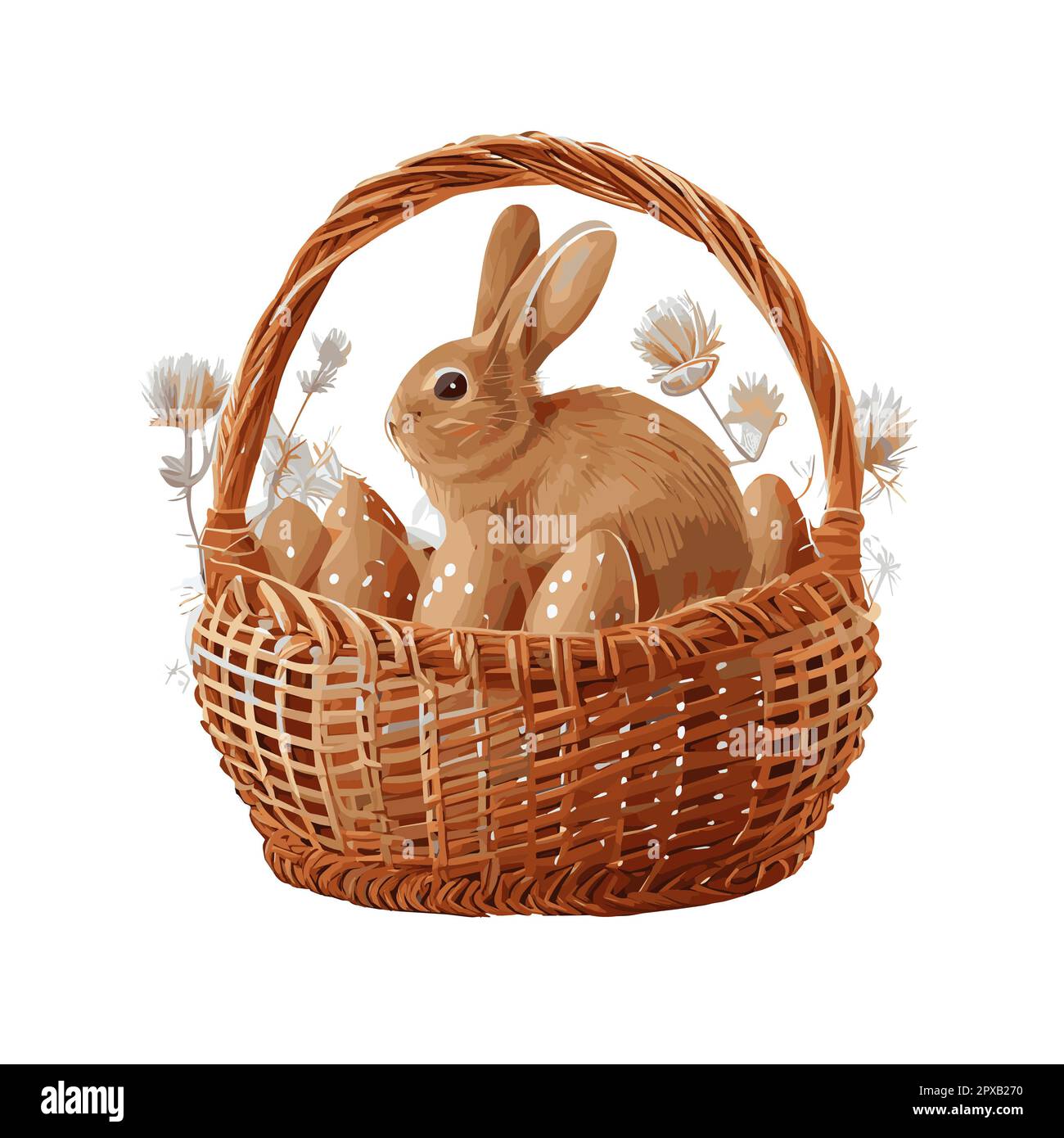 Festive basket with cute rabbit and easter orthodox eggs on a light ...