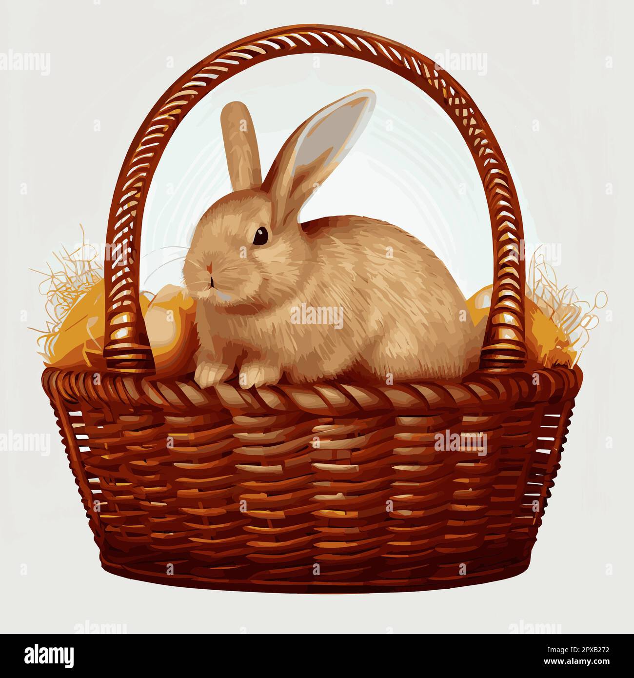 Festive basket with cute rabbit and easter orthodox eggs on a light ...