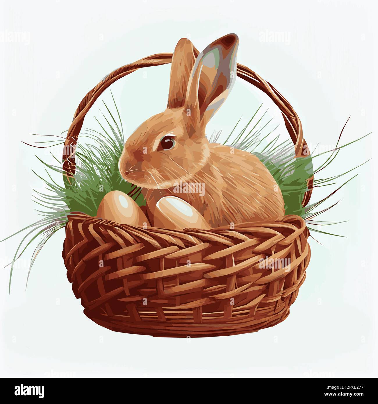 Festive basket with cute rabbit and easter orthodox eggs on a light ...