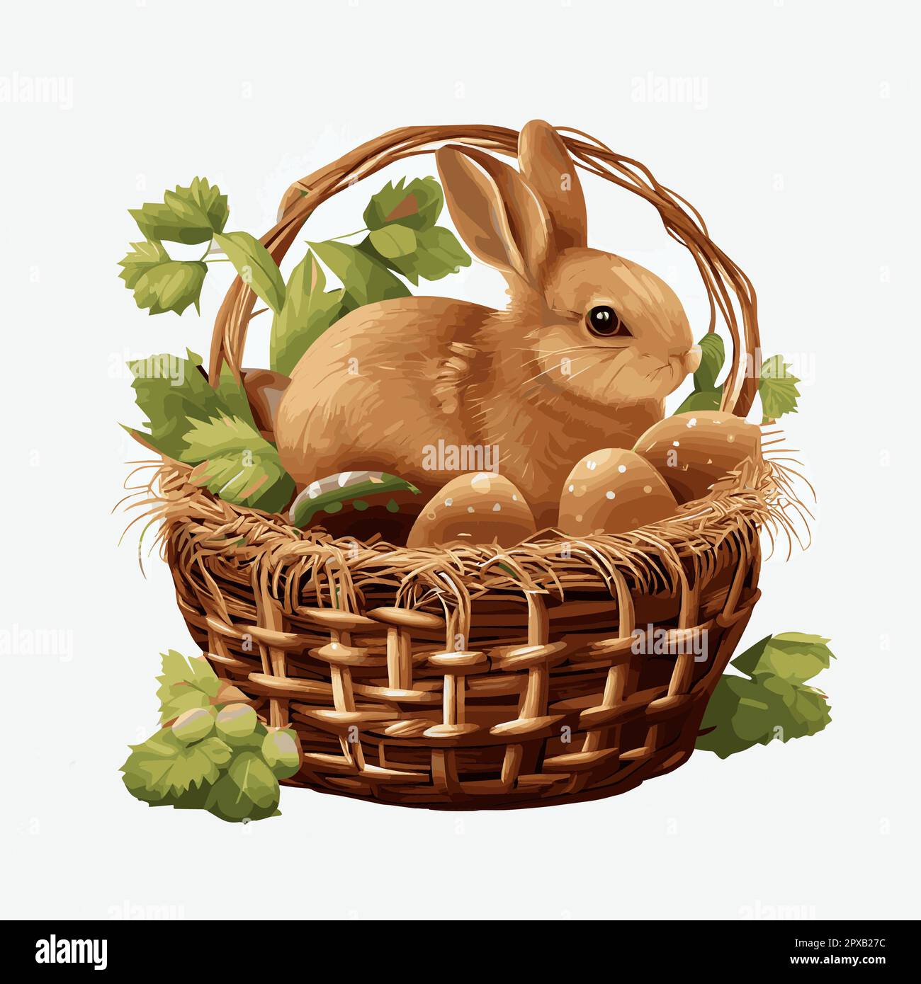 Festive basket with cute rabbit and easter orthodox eggs on a light ...
