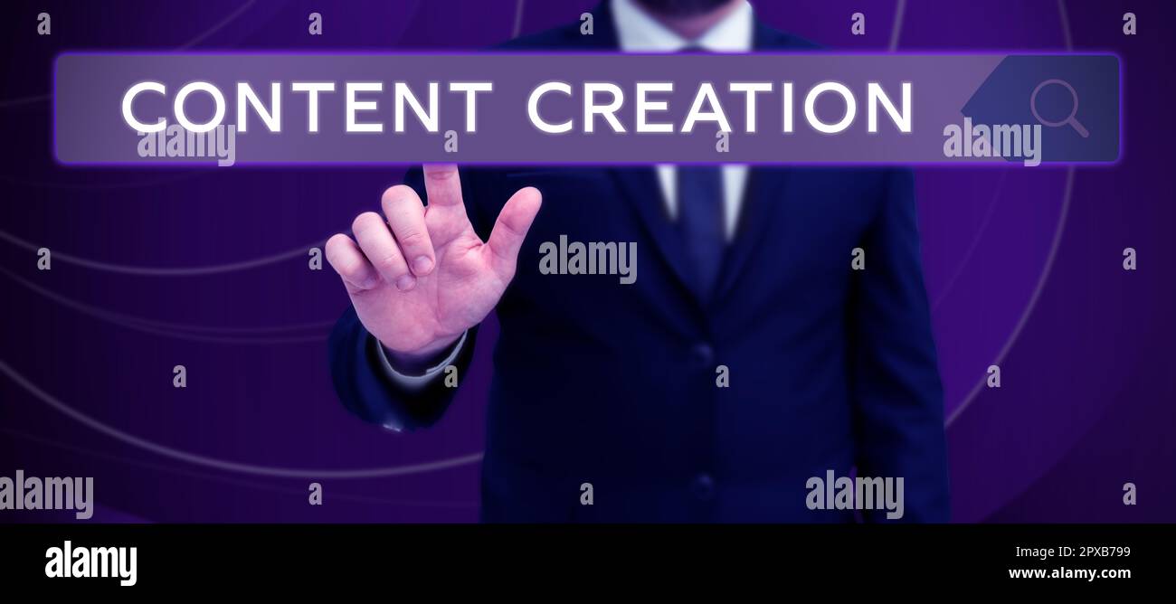 Text caption presenting Content Creation, Business idea contribution of information to any digital media Stock Photo