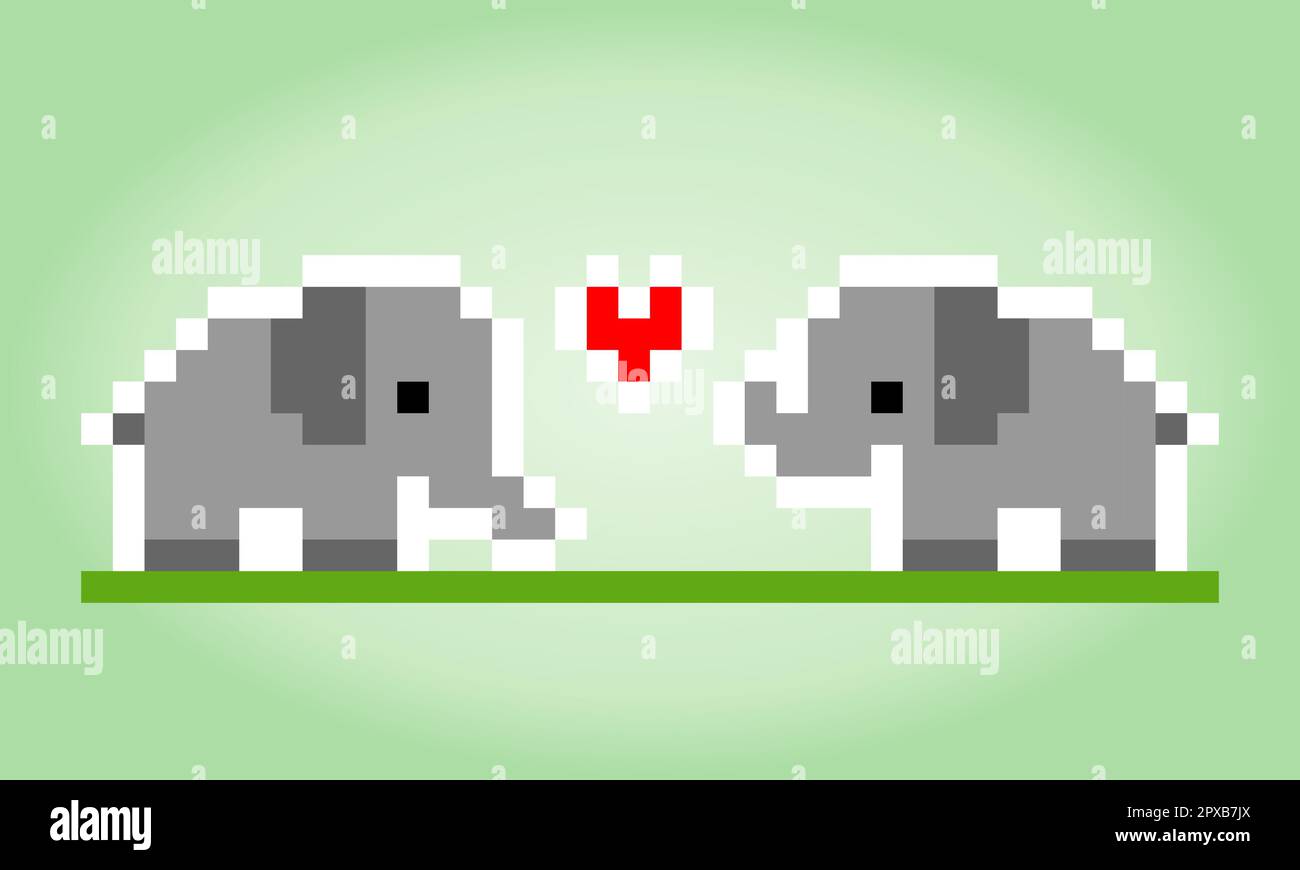 8-bit pixel elephant. Animals for game assets in vector illustrations. Stock Vector