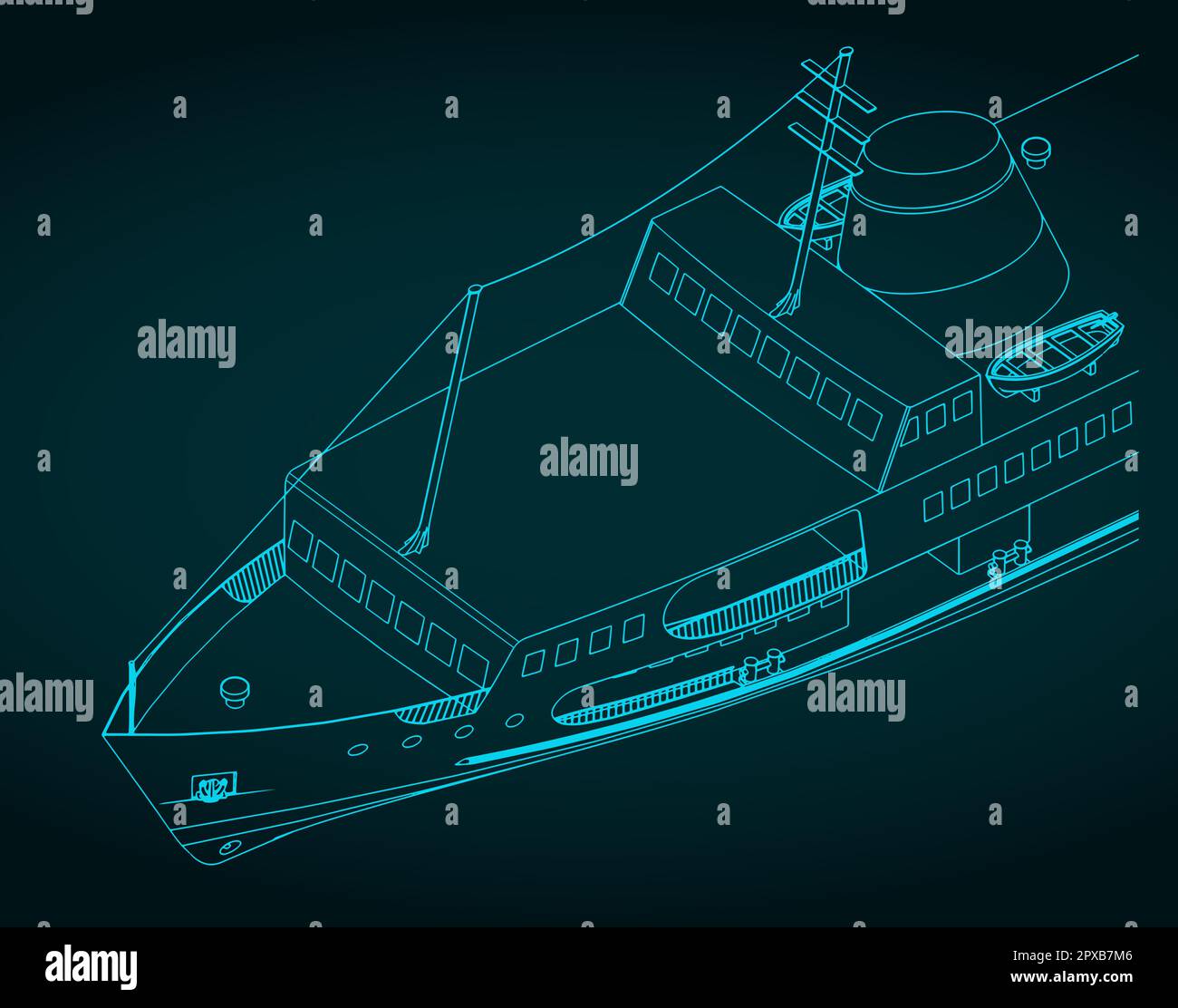 Stylized vector illustration of passenger ferry close-up Stock Vector