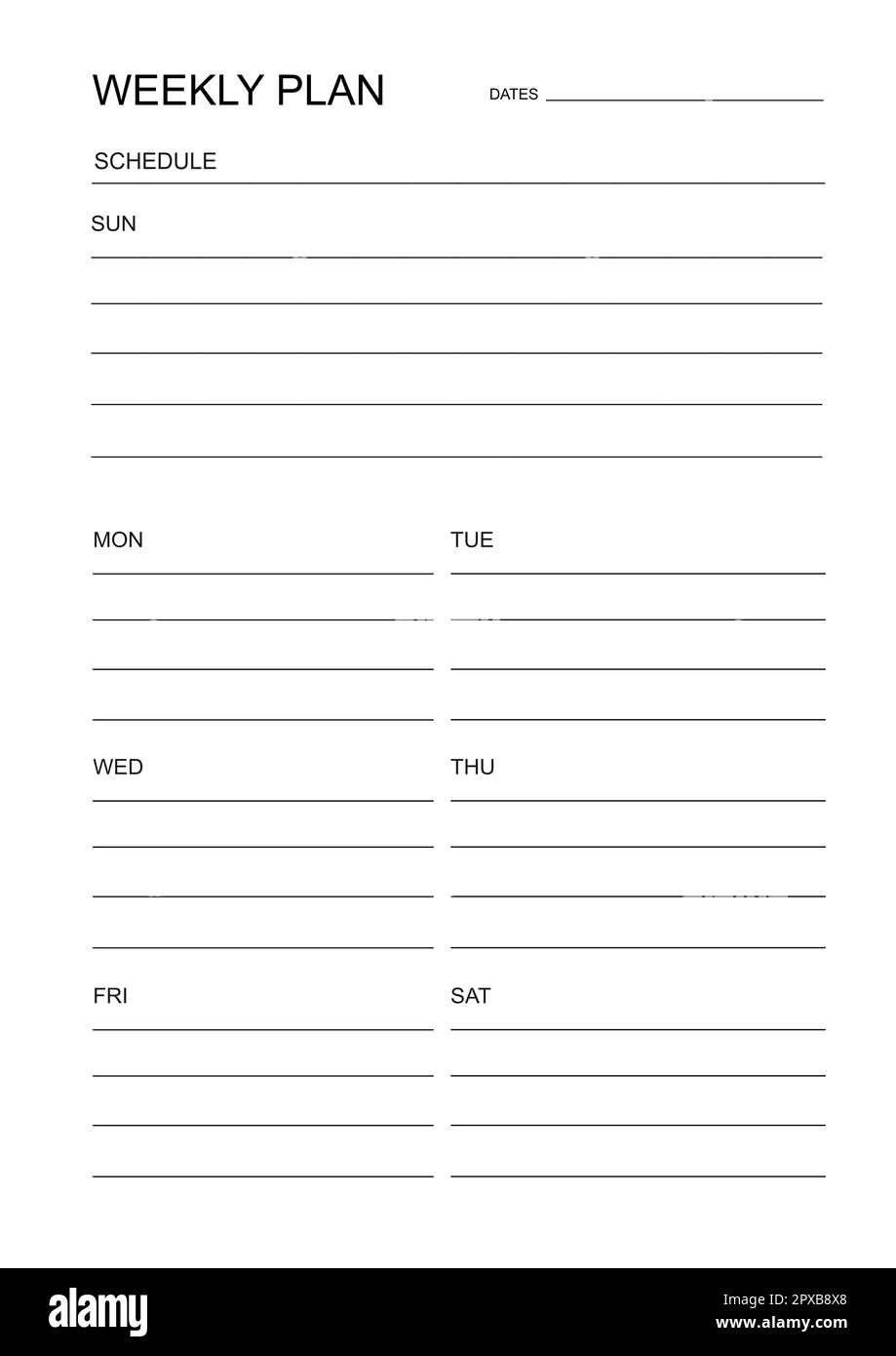 Weekly planner. Planner for every week. Schedule for week. Weekly