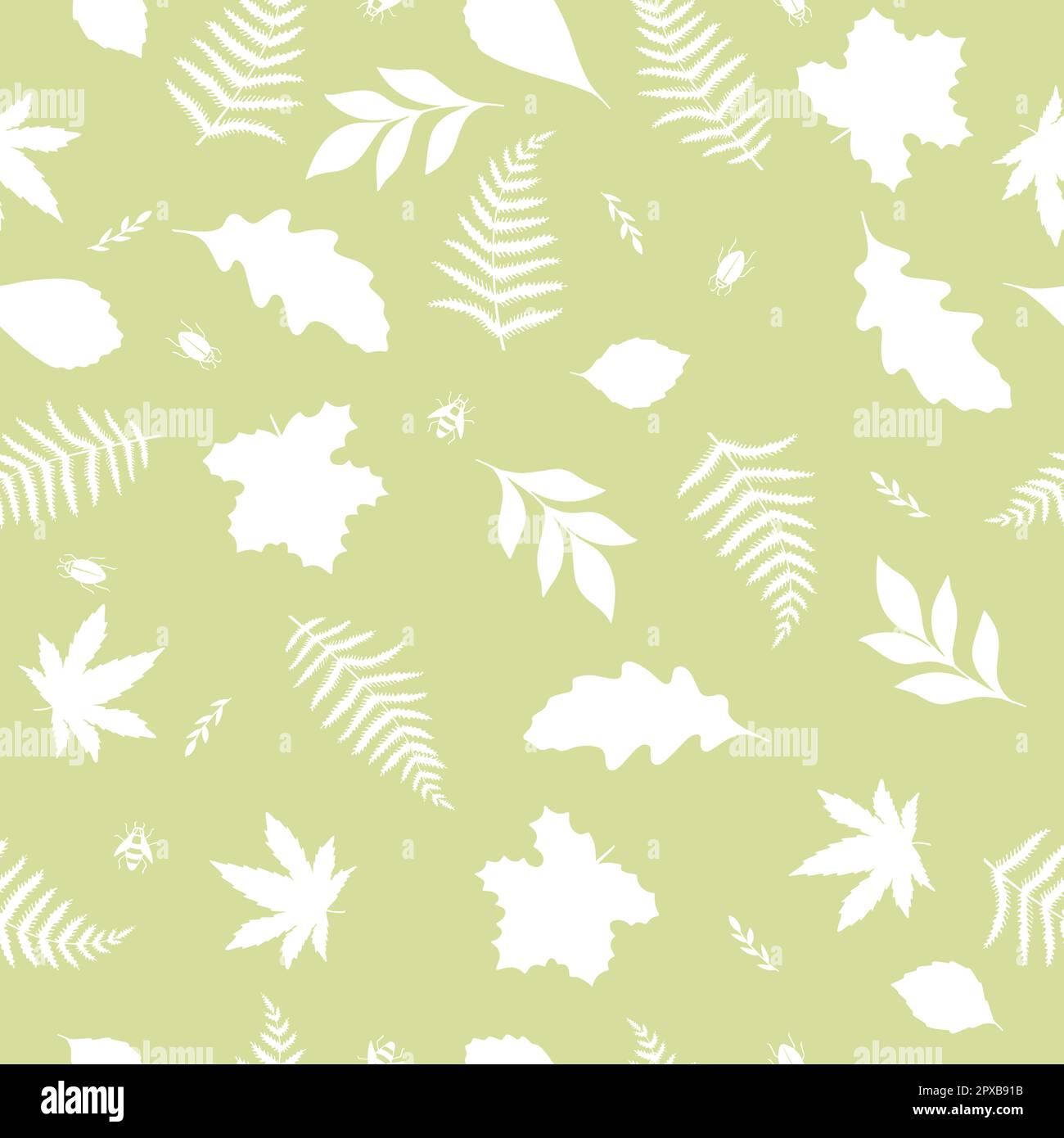 Seamless pattern with different leaves and bugs Stock Vector