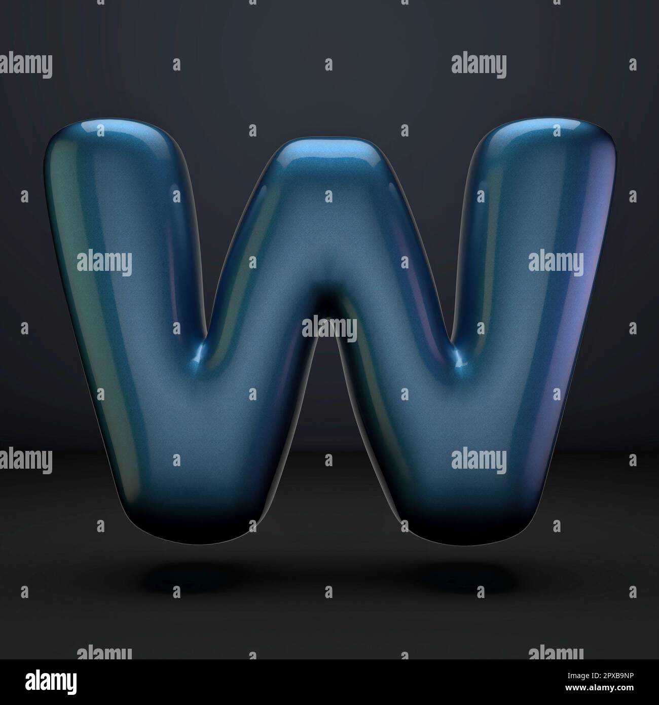 Dark blue shiny font Letter W 3D rendering illustration isolated on ...