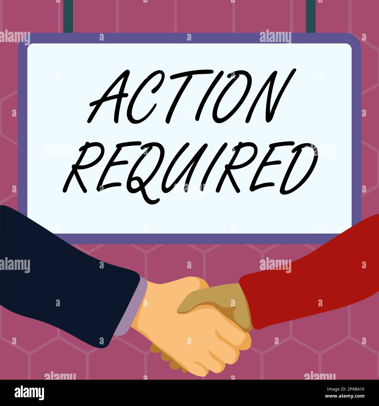 Sign displaying Action Required, Word for Regard an action from someone by virtue of their position Stock Photo