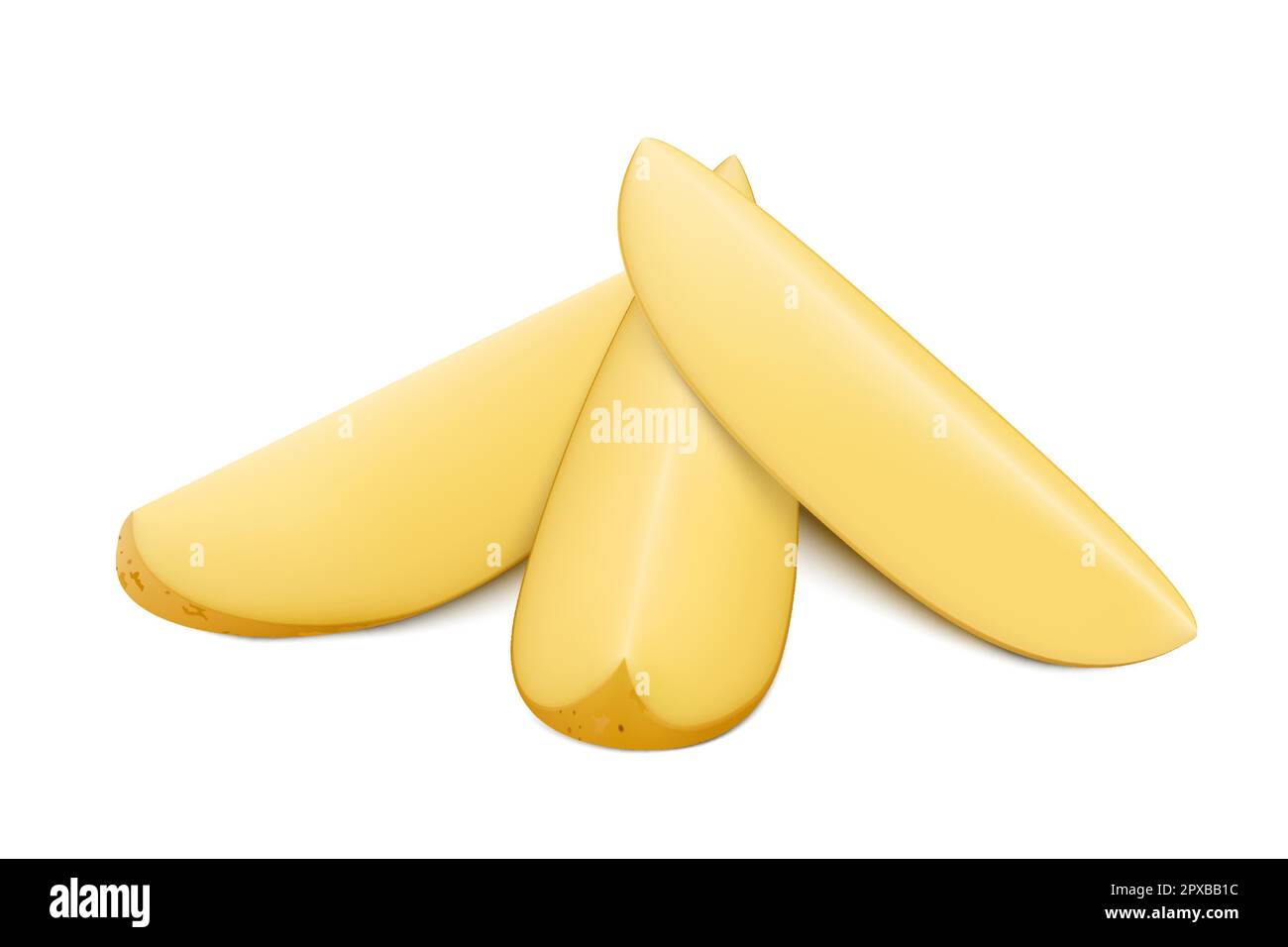 Fresh raw potato wedges, chopped potatoes for cooked food. Sliced Potato, Isolated on white