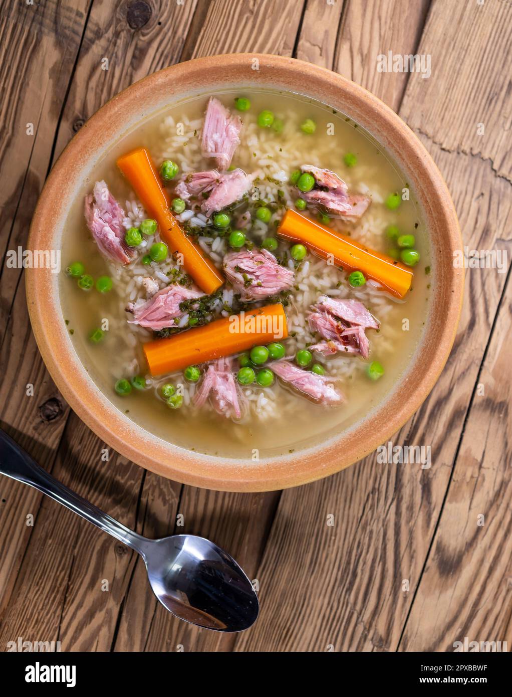 smoked meat soup with vegetables and rice Stock Photo - Alamy