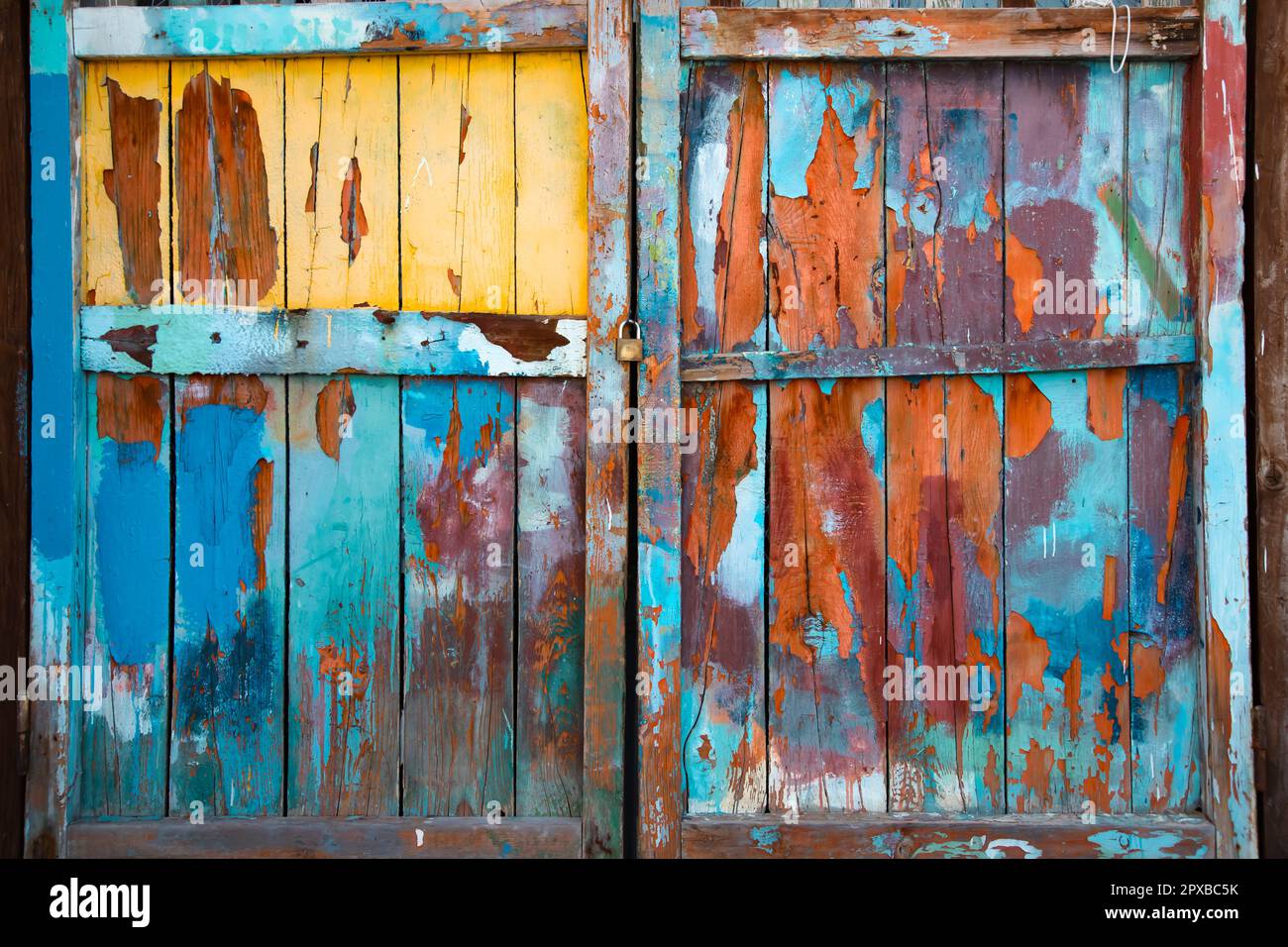 Old colorful wooden door texture background, industrial and home desigh business technology, minimalism wallpaper concept Stock Photo