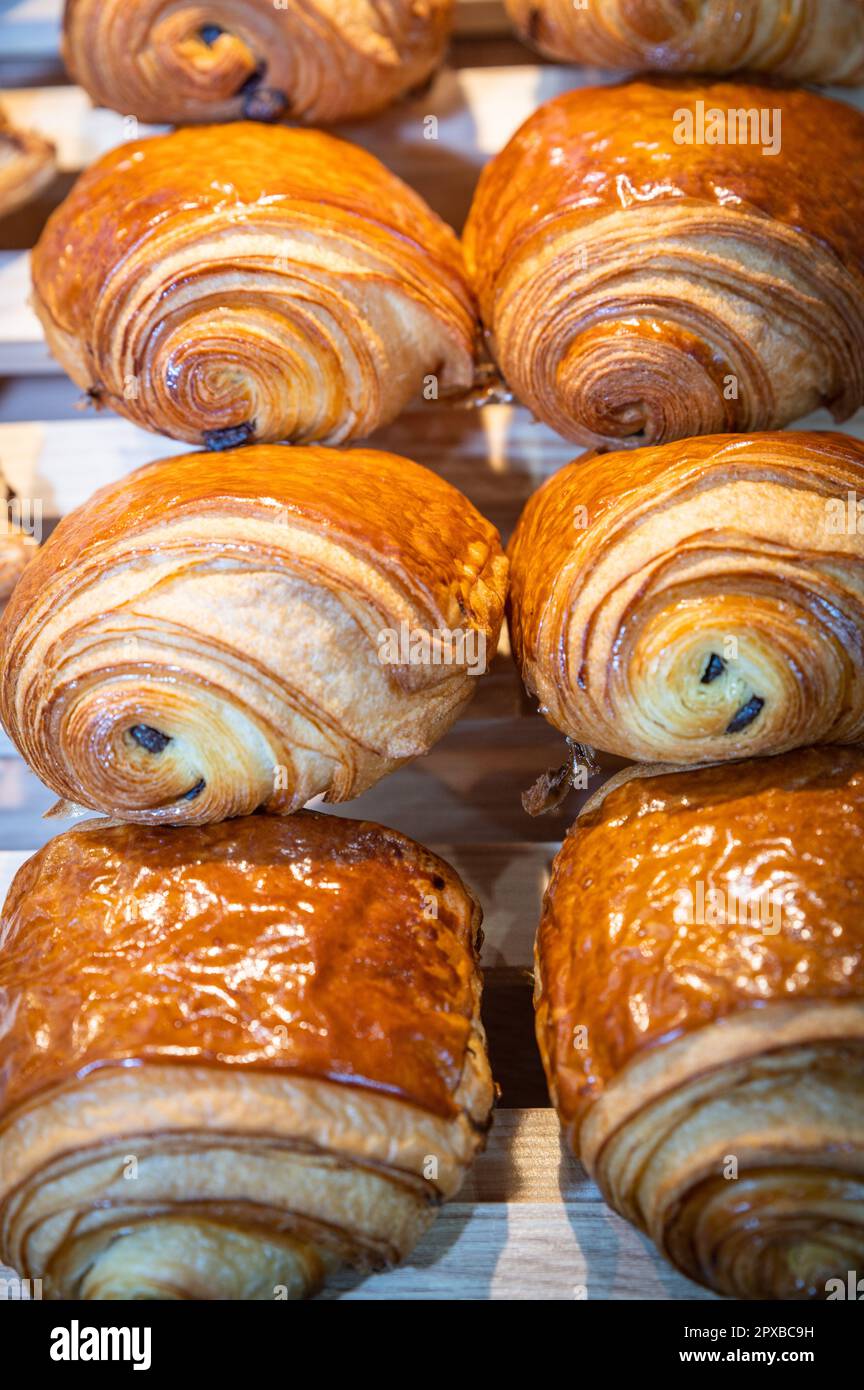 Famous french pastery named chocolatine or chocolate bread Stock Photo