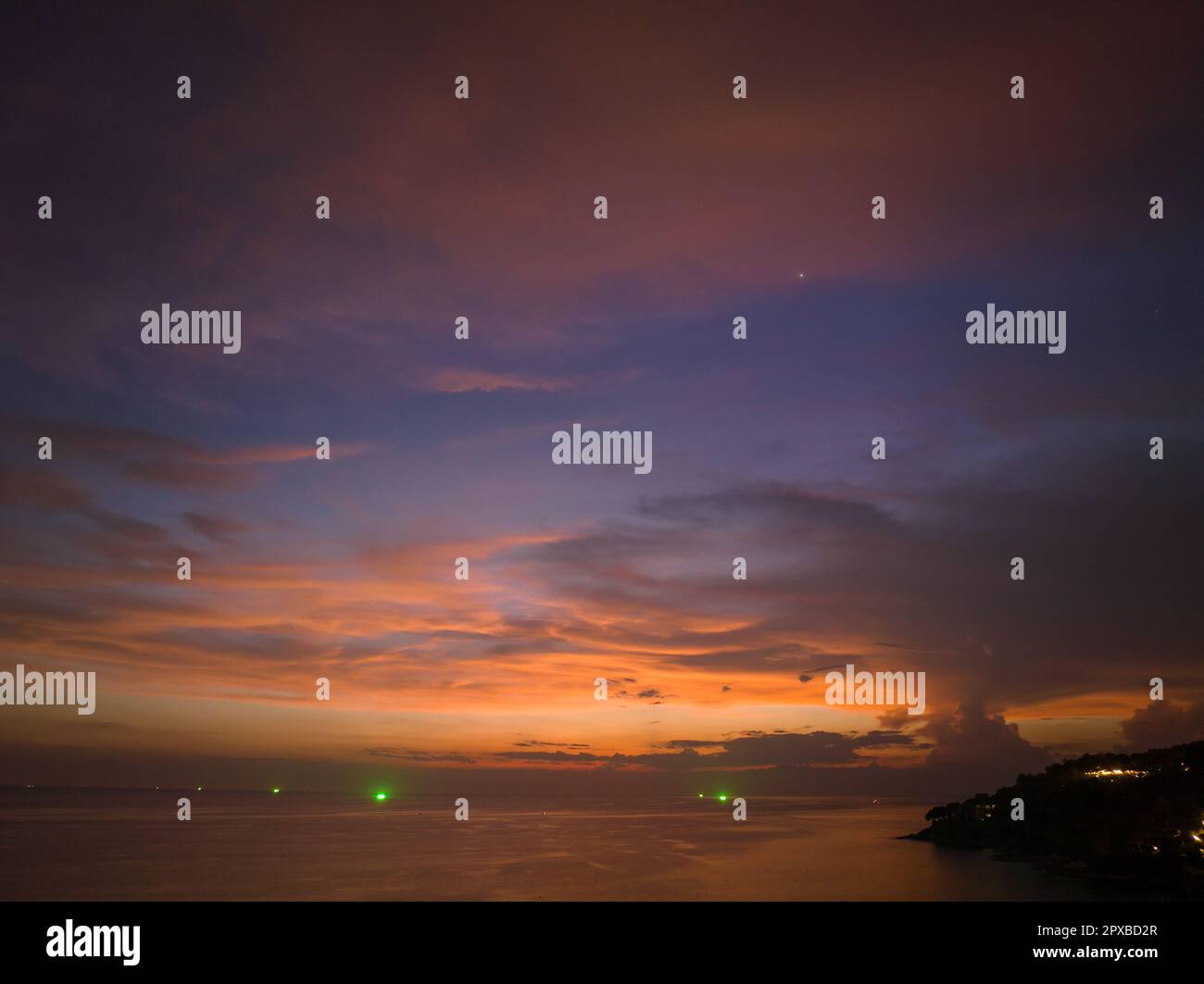 aerial view amazing sky in sunset above the ocean at Karon beach Phuket ...
