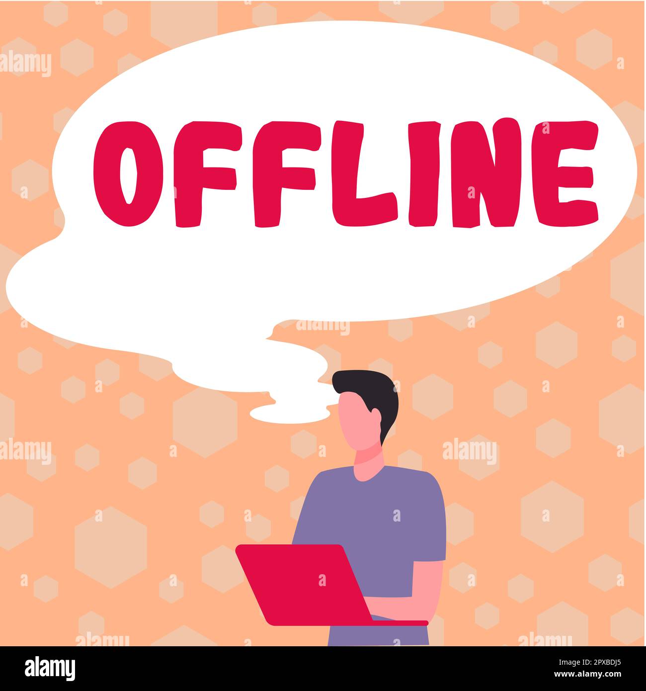 Hand writing sign Offline, Concept meaning Not having directly