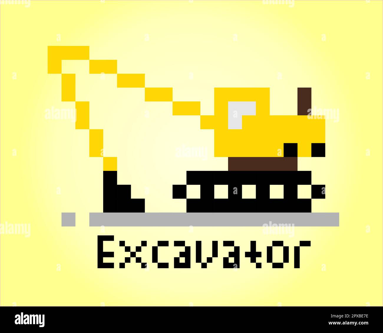 8 bit pixel excavator. construction car object for game assets in