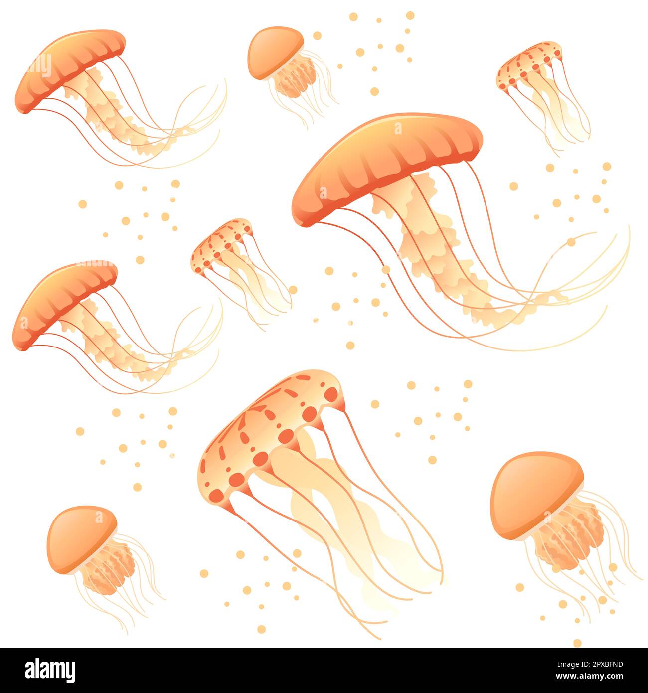Seamless pattern with orange jellyfish vector illustration on white ...