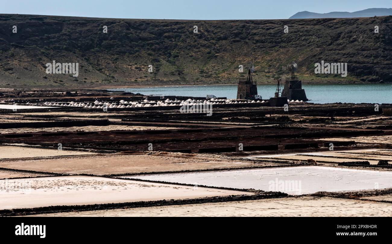 Salt Lakes In Lanzarote, Canary Islands, Spain Stock Photo