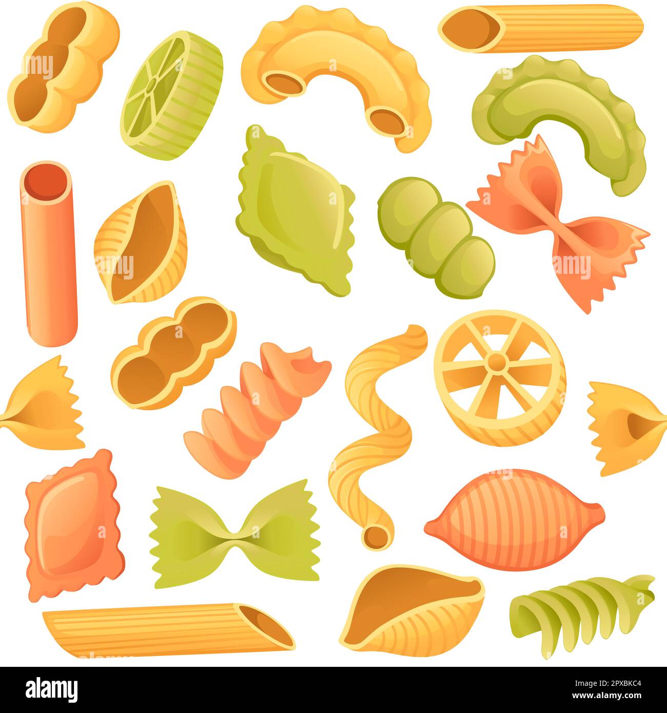 Different types of pasta seamless pattern vector illustration on white ...