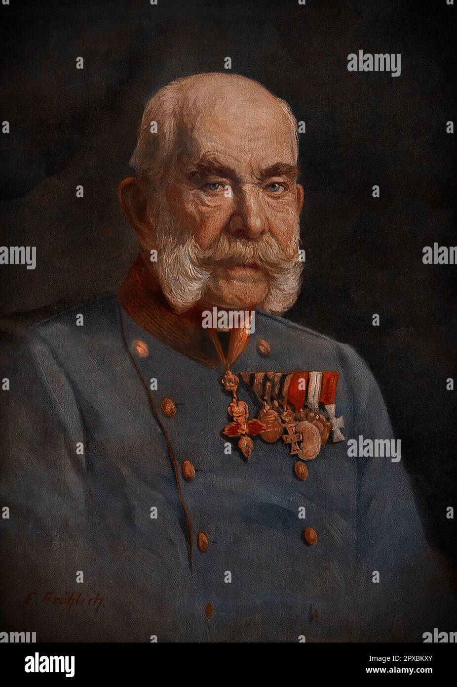 World War I. Franz Joseph I, Emperor of Austria, Apostolic King of Hungary.  Franz Joseph I or Francis Joseph I (German: Franz Joseph Karl; Hungarian: Ferenc József Károly, 1830–1916) was Emperor of Austria, King of Hungary, and the other states of the Habsburg monarchy from 2 December 1848 until his death on 21 November 1916. Stock Photo