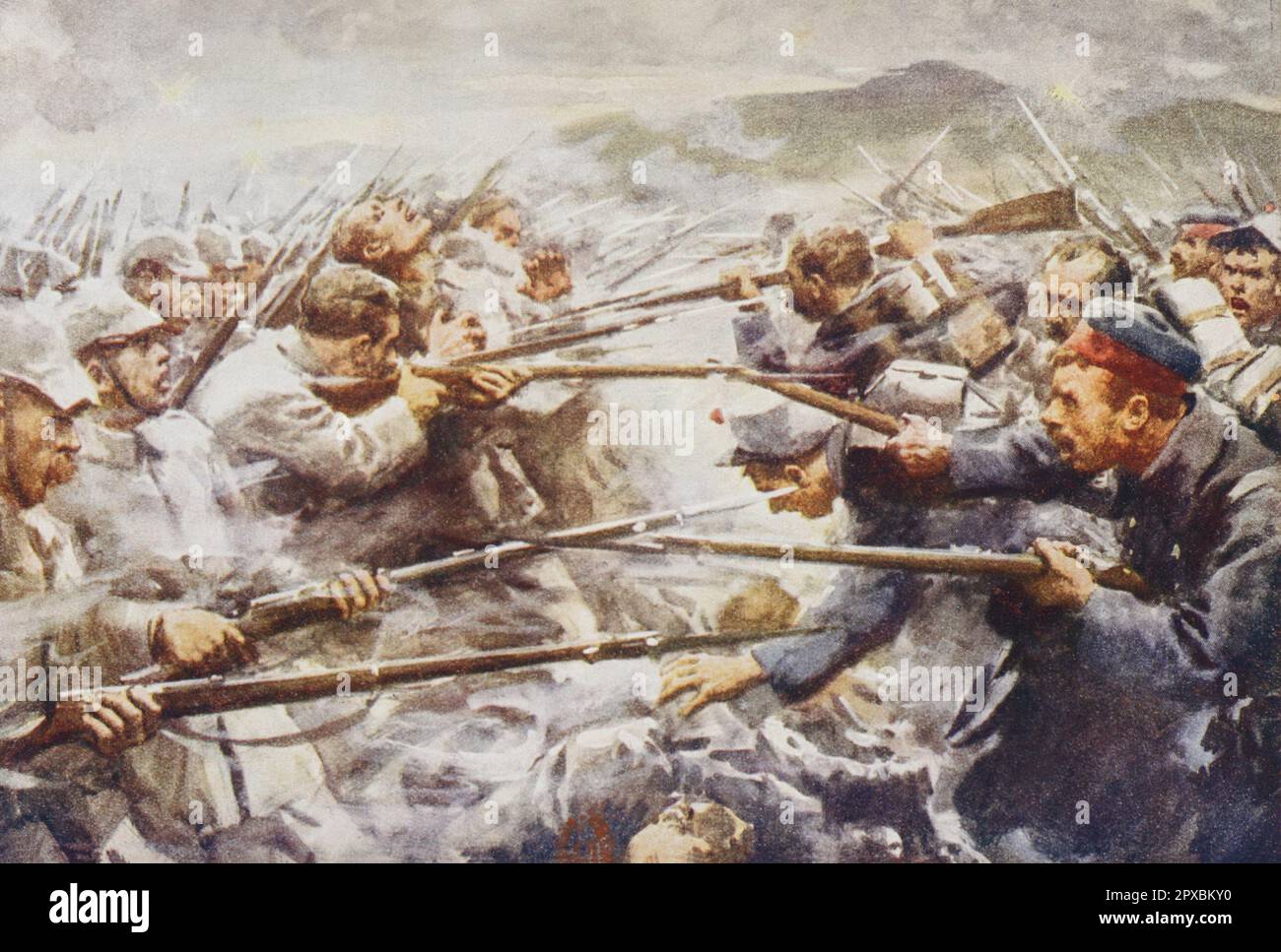 World War I. The Belgians are repelling German attacks in Liege. 1914 Stock Photo