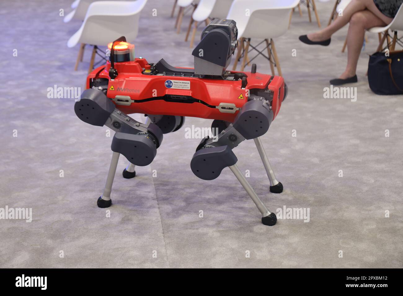 230502) -- HOUSTON, May 2, 2023 (Xinhua) -- A robot dog is displayed at the  Offshore Technology Conference 2023 in Houston, Texas, the United States,  on May 1, 2023. Tens of thousands