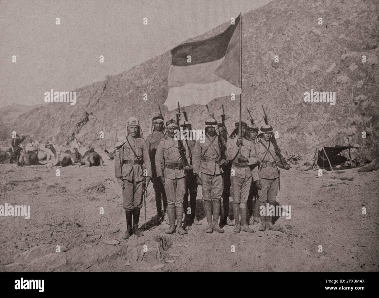 Wolrd War I. Middle East. The flag of the independent kingdom of Hejaz. Stock Photo