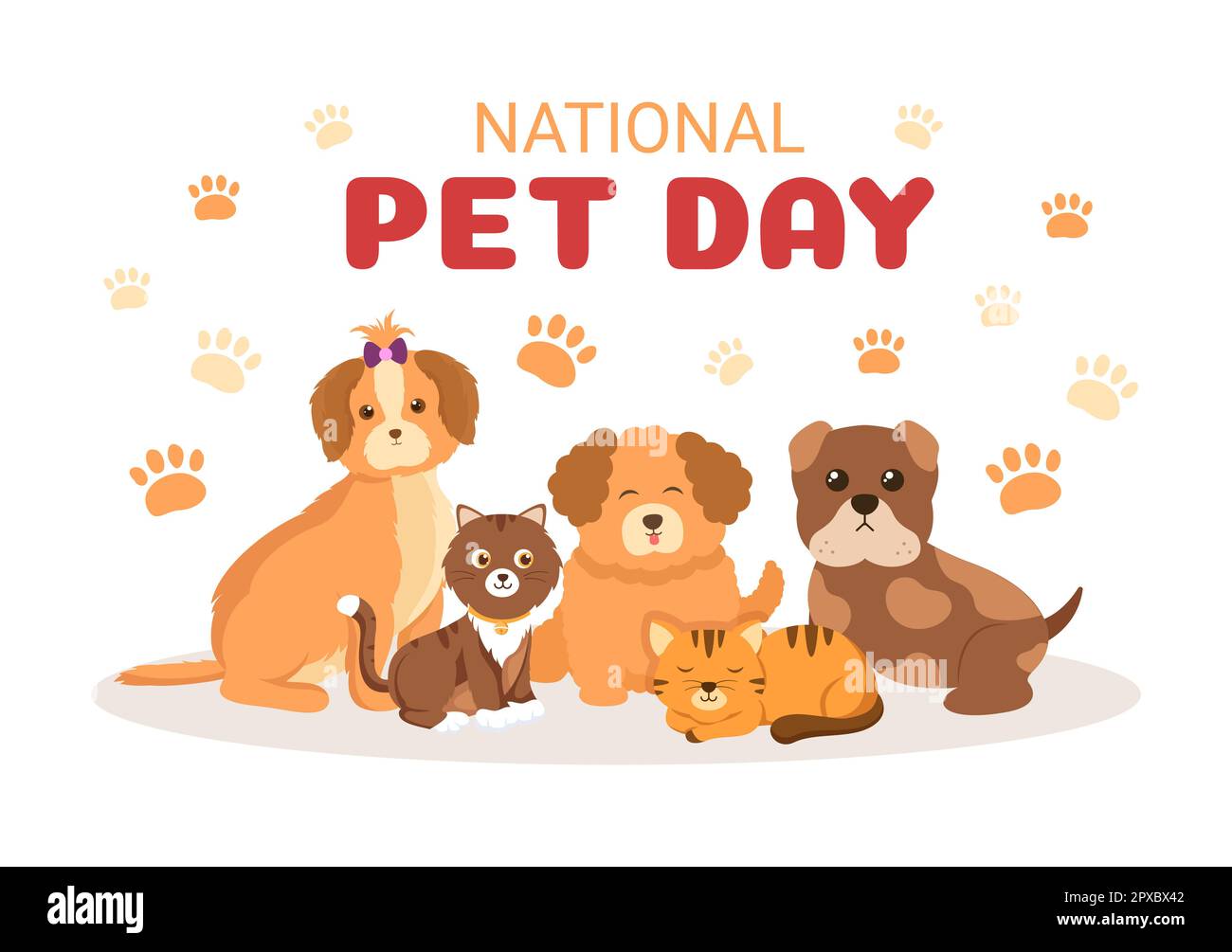 National Pet Day on April 11 Illustration with Cute Pets of Cats and Dogs for Web Banner or