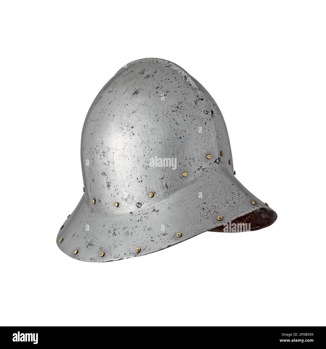 Iron Spanish war helmet from 15th century isolated on white background