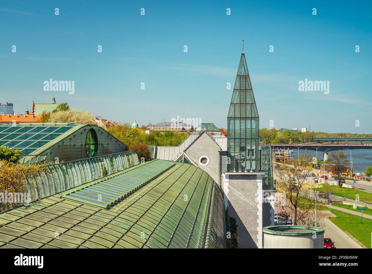 Gray Villa (Szara Willa) in Warsaw. View from the roof garden of the Warsaw University Library Stock Photo